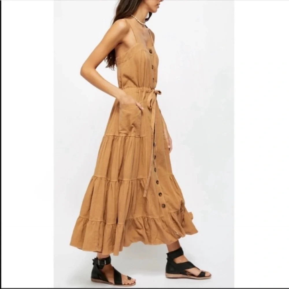 NWT! Free People Catch the Breeze Midi Dress in Amber Waves XS